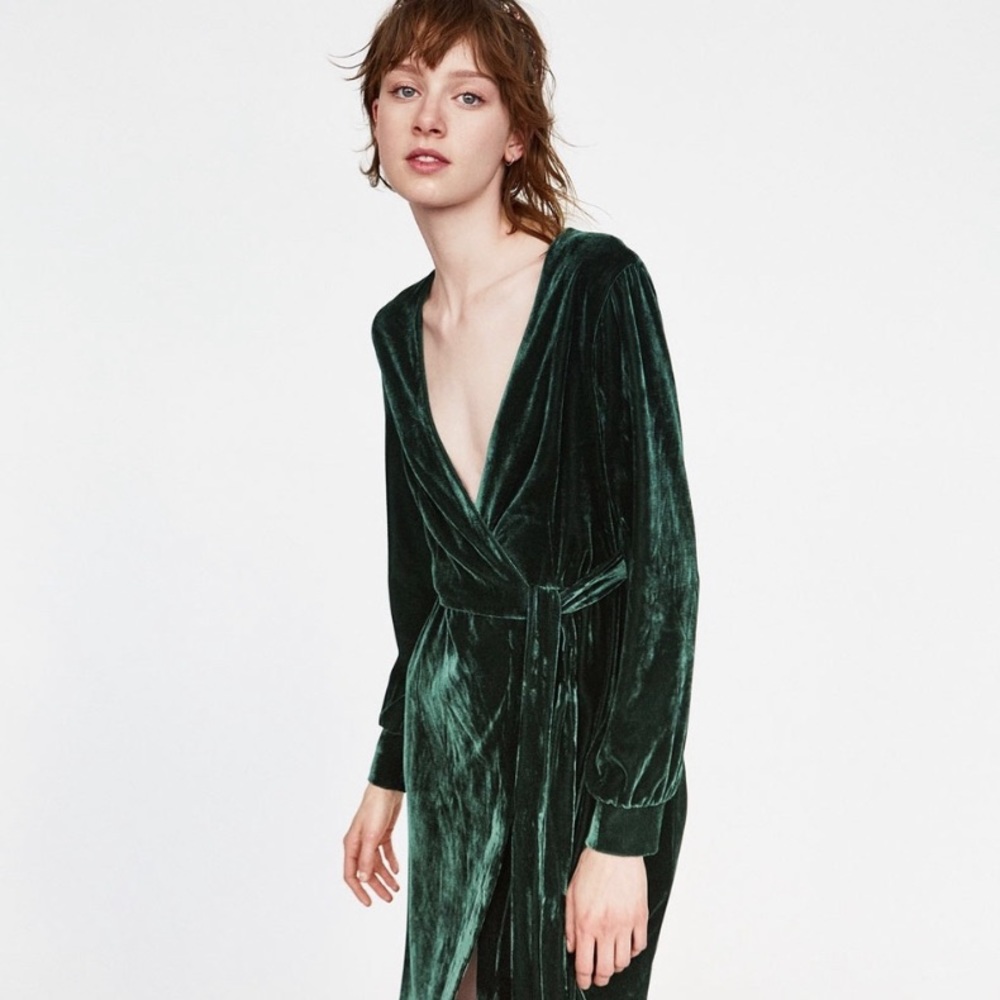 Zara | Velvet Crossover Dress in Green